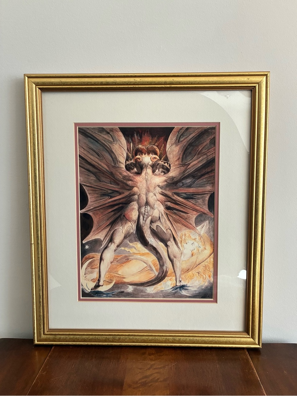 Great Red Dragon William Blake Gold Framed Print 18x21 Devil Vintage Wall Art